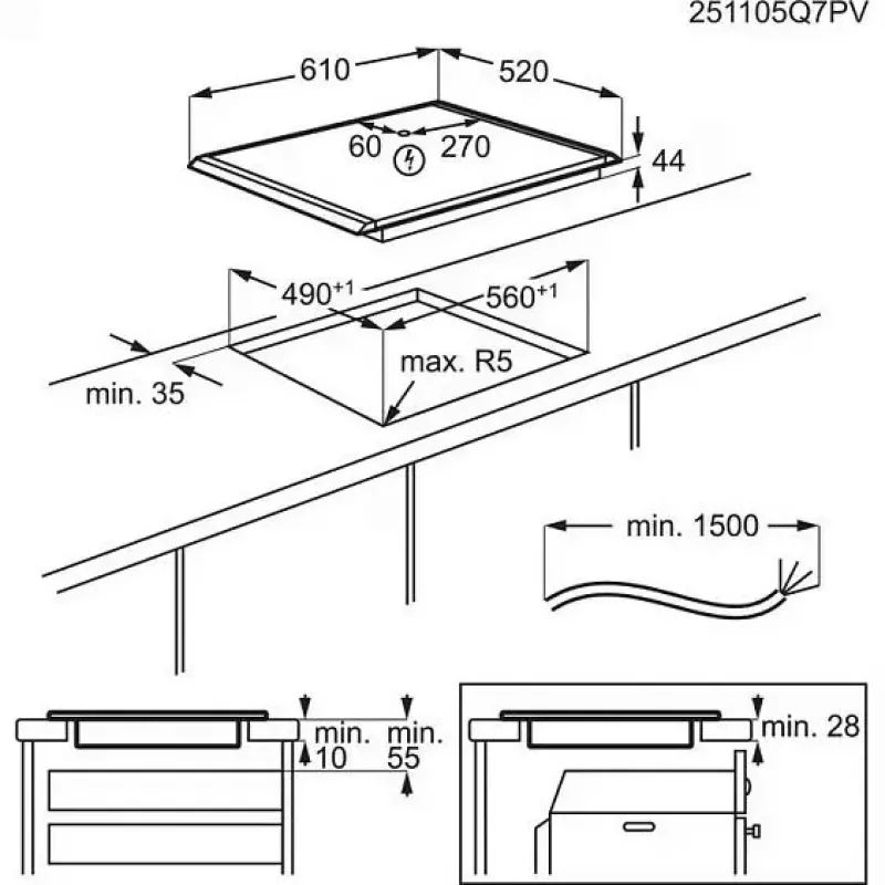 Схема встраивания для варочной панели AEG NIH64B30AB